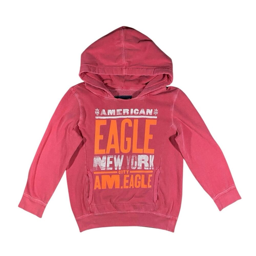 Y2K American Eagle Stonewashed Coral Hoodie - S
